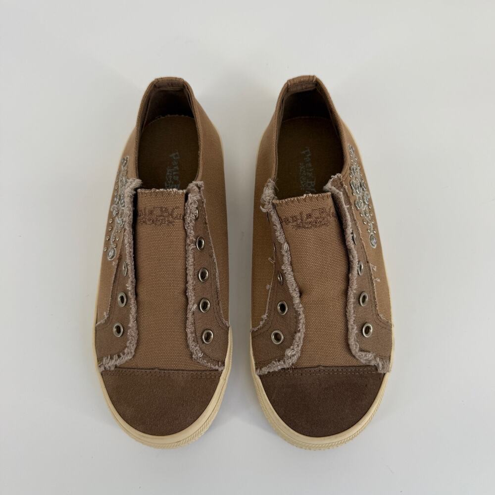 Y2K Vtg Paris Blues Womens Sneakers Brown Rhinestone Slip-On Bilng Casual Size 8 - Picture 4 of 9